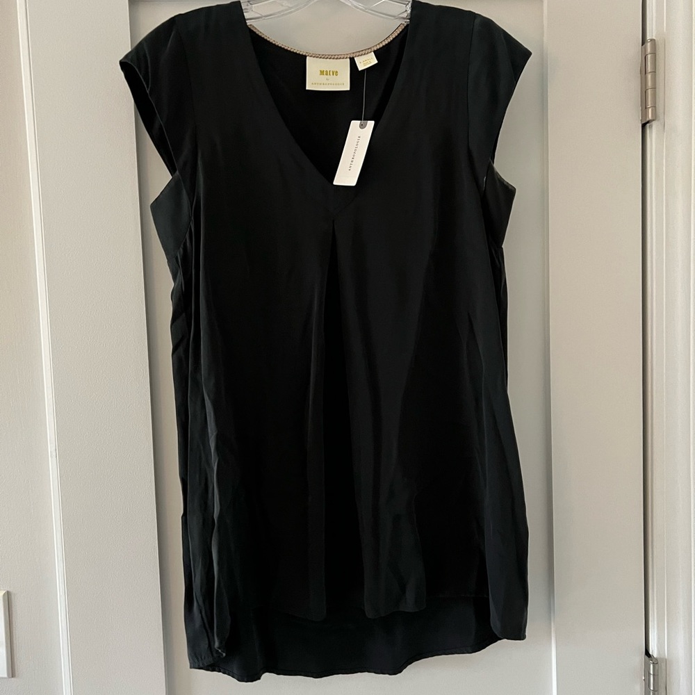 Maeve black blouse with back shoulder cutout, NWT, XS